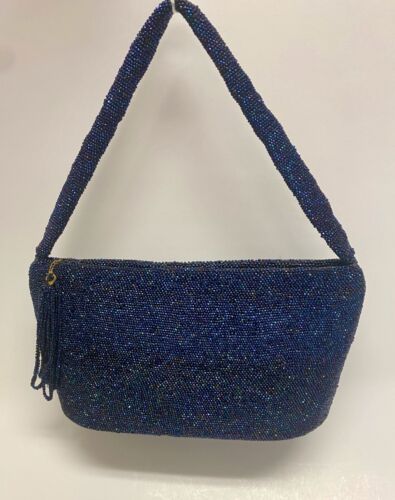Gorgeous Vintage Blue Iridescent Beaded Bag Purse
