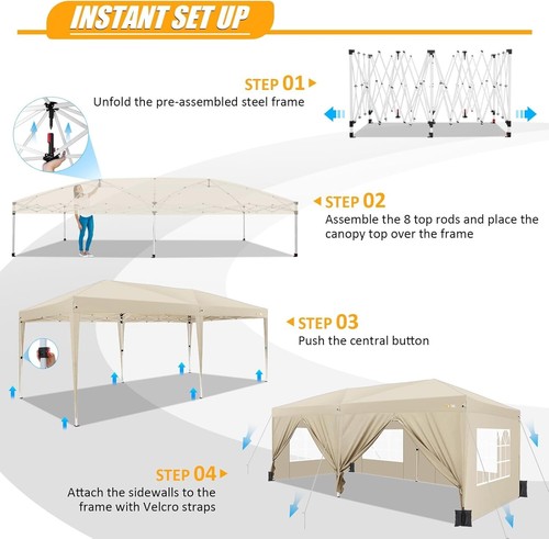 Pavillon 3x6 Wasserdicht Stabil Winterfest, Faltbar Partyzelt mit Seitenwänden # - Bild 3 von 9