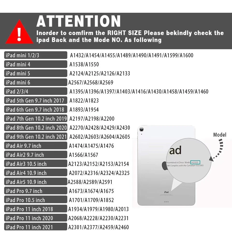 Initials Shell Tablet Cover Case For Apple iPad 23456789/Mini 12345+Pen UK Stock - Image 2 of 4