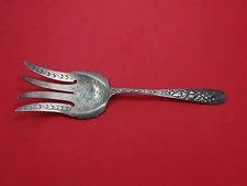 Repousse by James R. Armiger Co. Sterling Silver Salad Serving Fork 9 3/4"