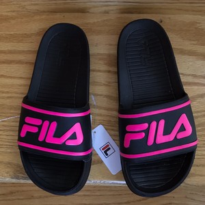 hot pink fila slides
