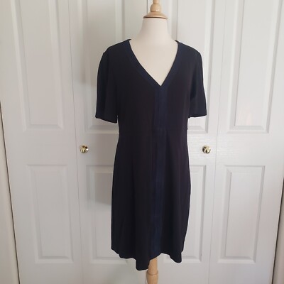 Tory Burch Size Sallare Tunic Dress Black Wool Blend Blue Goat Suede XL
