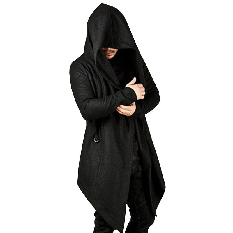Men s Black Open Front Hooded Cardigan Sweatshirt Goth Rock Jacket Hoodie Top