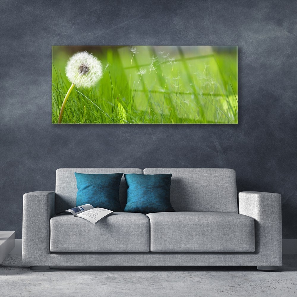 Tableau en verre acrylique 125x50 cm avec motif floral de pissenlit et herbes - 2