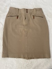 Ralph Lauren Khaki Skirt Leather Buttons, Zipped Pockets, Sz 8, Above the Knee