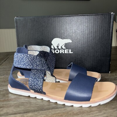 SOREL WOMEN'S  Size 11 ELLA  II  SANDALS  IN  Navy Nocturnal, Sea Salt  NIB