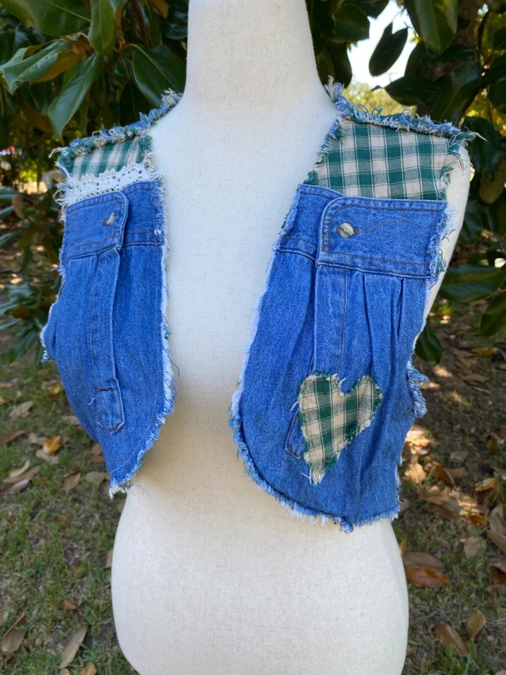 Vintage Denim and Gingham Repurposed Vest - Image 2 of 4