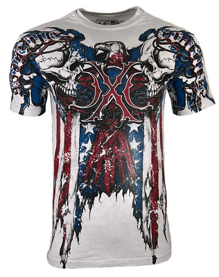 Xtreme Couture By Affliction Men's T-Shirt COUTURE PATRIOT White Skull Biker S-5