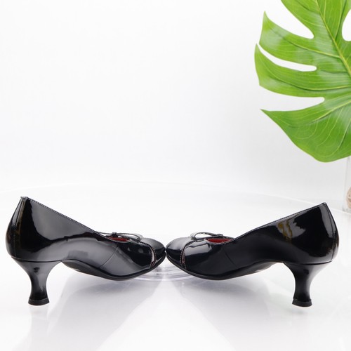 Franco Sarto Women's Pump Size 7 Retro Sculpted Heel Black Patent Peep Toe Shoe - Picture 8 of 14