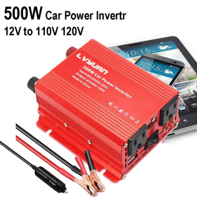 500W Car Power Inverter Converter Adapter Charger DC12V to AC110V 2USB Portable 