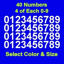 0-9 Numbers Vinyl Sticker Decals - Set of 40 - Select Color & Size 1/2" thru 4"