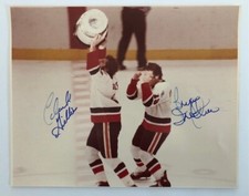 Clark Gillies and Bryan Trottier Autographed 8X10 Photo NY Islanders Stanley Cup