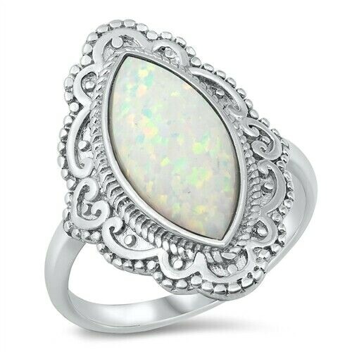 Sterling Silver 925 Ring with White Lab Opal Size 8 25mm Height-image