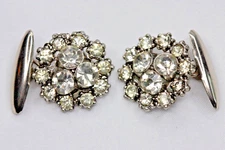 Silver Tone Rhinestone Cluster Button Style Cufflinks Vintage Prong Set