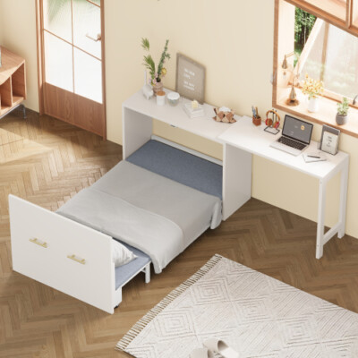 Twin Size Murphy Wall Cabinet Bed w/ Desk Foldable Cushion Murphy Chest Dresser