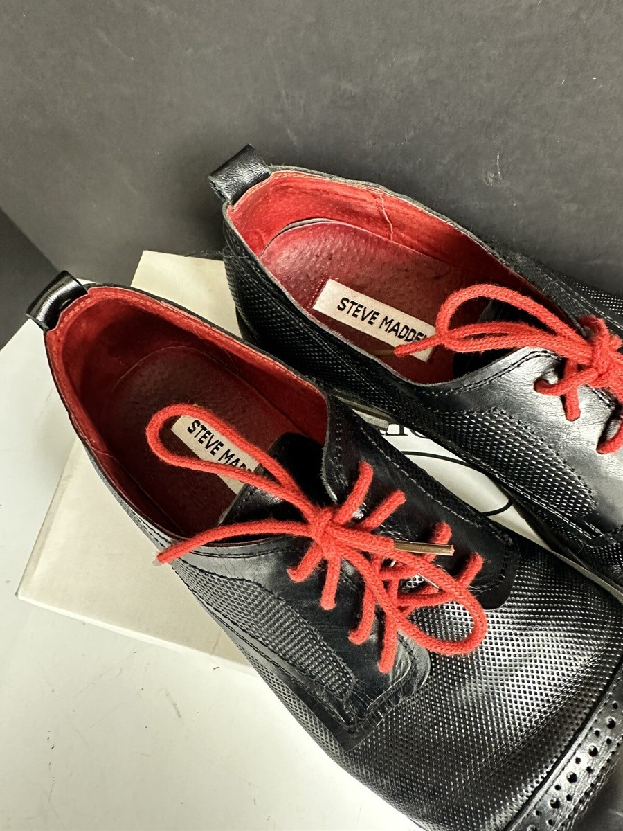 red steve madden dress shoes STEVE MADDEN Womens Red Bit Hardware Detail Cushioned Carrine Round Toe  Slip On Leather Loafers Shoes 8.5 M