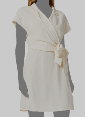 $395 Marella Women's White Bobo Unlined Mini Wrap Flare Dress Size RO 40 / US 10