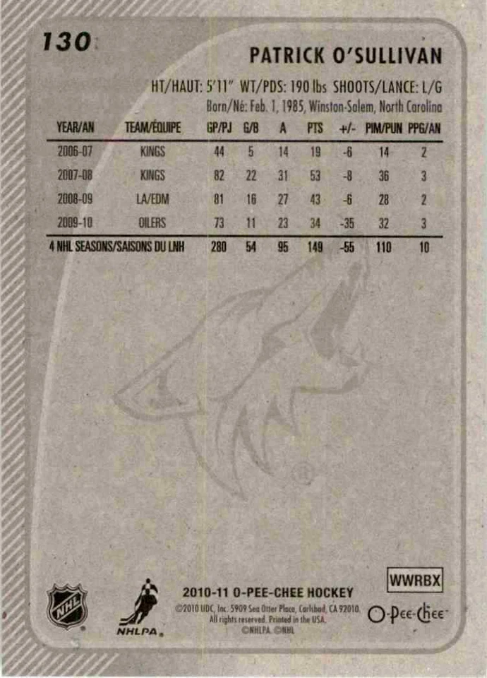 2010-11 O-Pee-Chee Patrick O'Sullivan #130 - Image 2 of 2