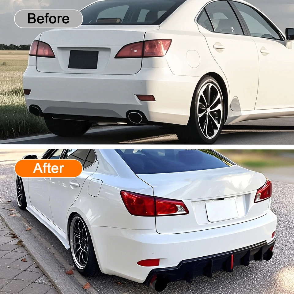 For 2006-13 Lexus IS250 IS350 Sedan Rear Bumper Diffuser W/Led Light Gloss Black Foto 2 de 4