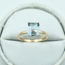 Aquamarine Ring, Solitaire Ring, Gold Plated 925 Silver Engagement Women's Ring