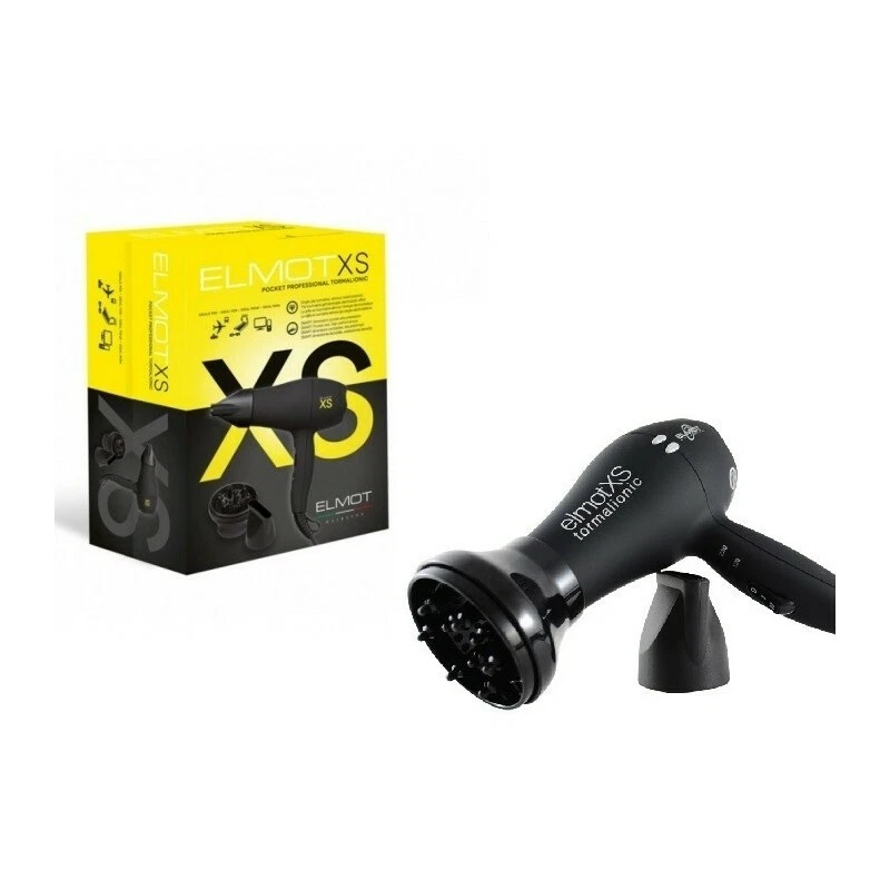Asciugacapelli Phon Viaggio Portatile Gamma Più Pocket Elmot XS Tormalionic Nero, fotografia 3 di 9
