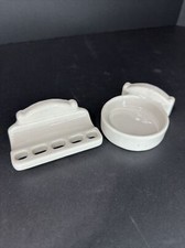 VTG 1950-1960s Porcelain Bathroom Soap Dish Toothbrush Holder Wall Mount MCM