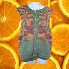 Knit Vest Colorful Striped Button Down Sleeveless Sweater Vest Top