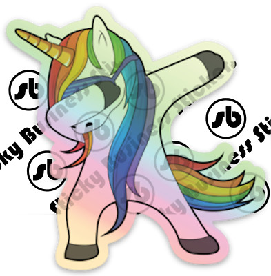 Holographic Dabbing Rainbow Unicorn Sticker 3 inch Vinyl laptop water bottle