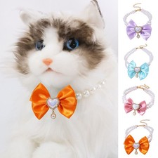 Adjustable Pearl Bow Pet Collar Cute Comfortable For Small Dogs Cats