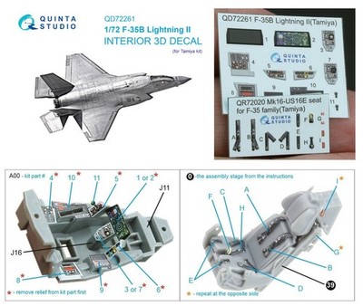 Quinta Studio 1/72 F-35B Lightning II 3D Interior Cockpit Color Decals (Tamiya)