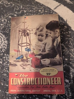 Vintage 1940 s The Constructioneer Metal Building Set #8 Wasp Motor W/ Manual