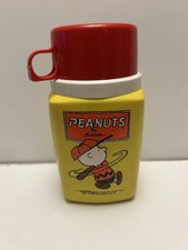 Vintage Peanuts by Schulz 1950s Plastic Yellow Thermos ONLY Made In USA