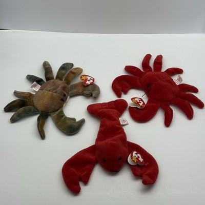 TY Beanie Babies Sea Life Claude Crab Pinchers Lobster Digger Crab PVC 4th Gen