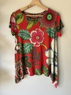 Desigual Red Floral Jersey Blouse Size Medium Long Sides