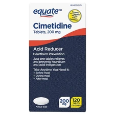 Equate Acid Reducer, Heartburn Prevention, Cimetidine 200 mg Tablets, 120 Count