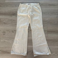 Aeropostale Womens Beige Patch-Pocket Mid Rise Slit Wide Leg Jeans 9/10
