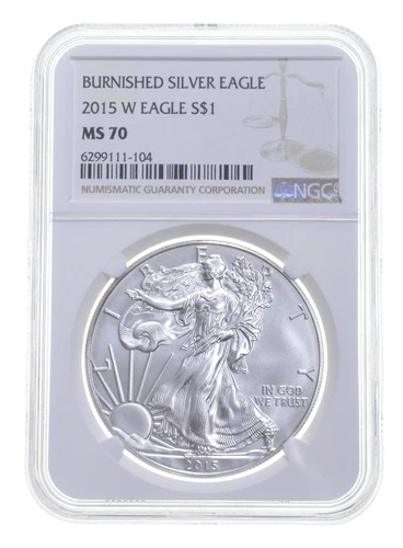 MS70 2015 W BURNISHED SILVER EAGLE NGC CLASSIC BROWN LABEL *4721