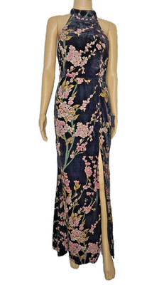 Lulus Fabulous Always M Black Floral Velvet Burnout Backless Maxi Dress Ret $118