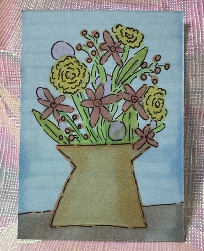 ACEO Original Painting Flower Bouquet Arrangement Alcohol Marker AnnieMakesArt 