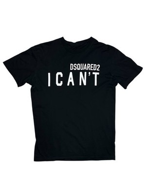 Dsquared2 I CAN T Black T-Shirt Graphic Print Cotton Crew Neck Men s Size M