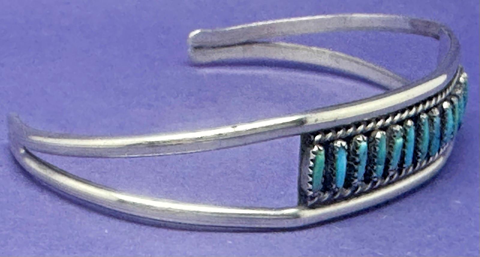VINTAGE SOLID SILVER & TURQUOISE NATIVE AMERICAN … - image 9