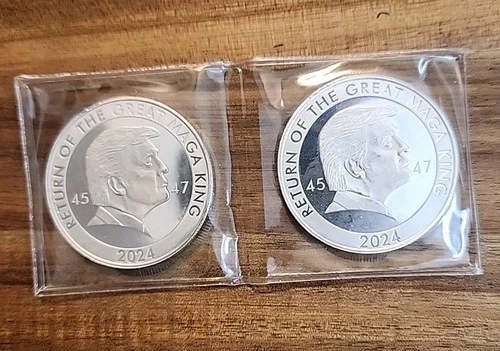 2 x TRUMP RETURN OF THE GREAT MAGA KING 1OZ 999 FINE SILVER ROUND