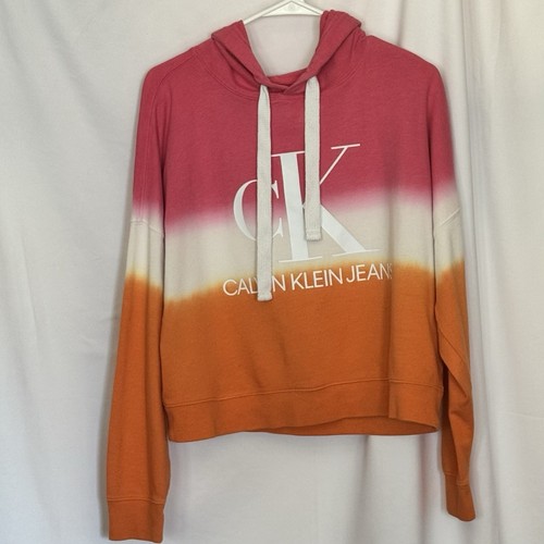 Calvin Klein Jeans Damen Sweatshirt Gr. Medium Rosa Orange Pullover Hoodie