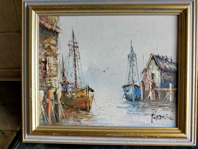 ORIGINAL ÖL AUF LEINWAND FLORENCE WILKINS FURST GEMÄLDE FISCHERBOOTE GERAHMT 