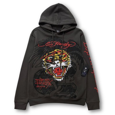 ED HARDY  Tiger Roar  CHARCOAL PULLOVER HOODIE