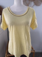 Chico's Shirt Linen Tee T-Shirt Yellow Gold Short Sleeve Scoop Neck 0 Small 4