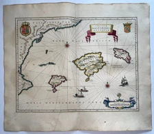BALEARIC ISLANDS SPAIN 1640 WILLEM & JOAN BLAEU LARGE UNUSUAL ANTIQUE MAP