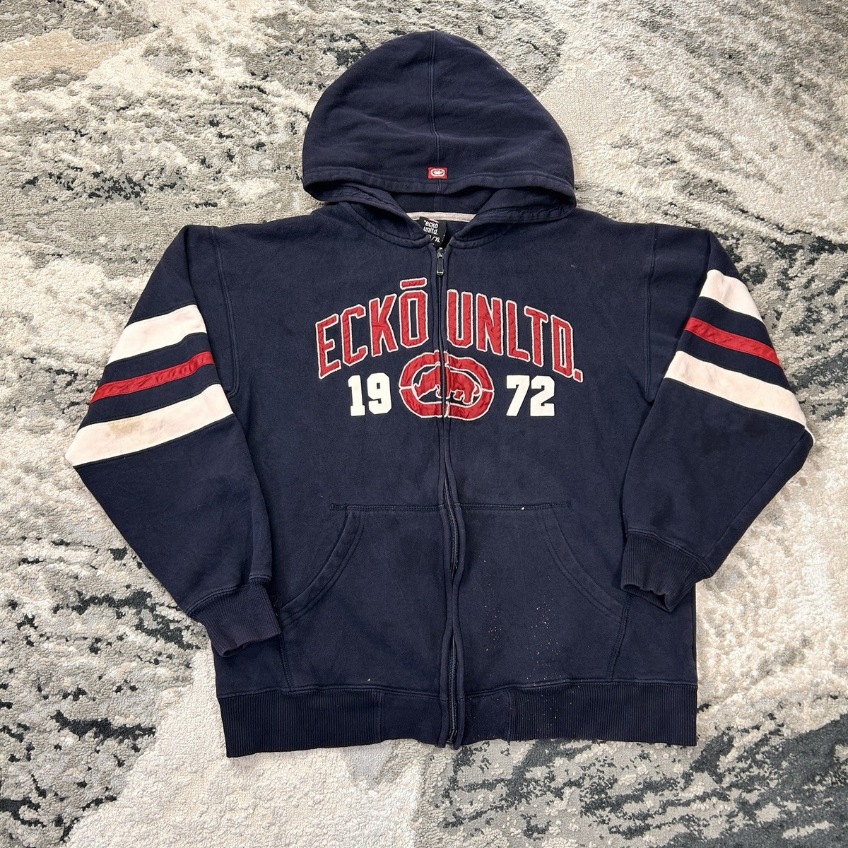 Vintage Y2K ECKO Unltd Mens Zip Up Hoodie Sweatshirt Black Jacket