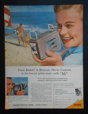 1957 Canadian Kodak CO Brownie Movie Camera poster AD Family At The Beach Canada