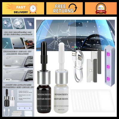Windshield Repair Kit for Chips & Cracks, Fast Curing Rock Chip Fix with USB-C